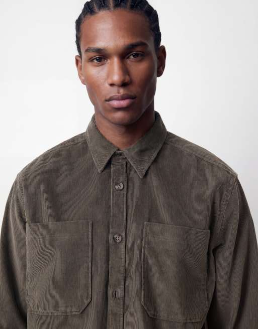 ONLY & SONS cord overshirt in dark sage, 5 of 5