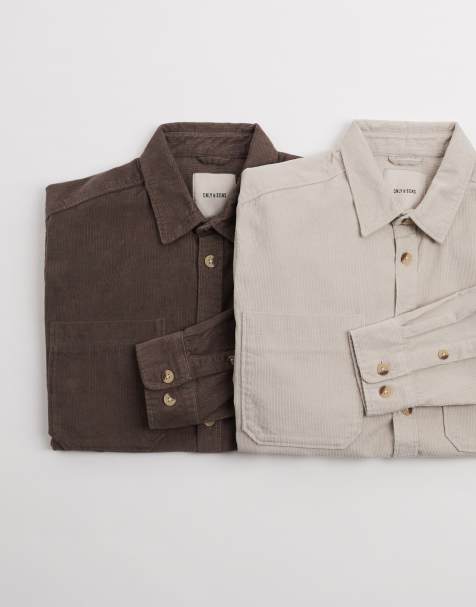 ONLY & SONS cord overshirt in light brown - view 1