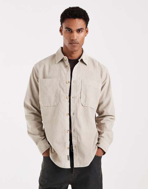 ONLY & SONS cord overshirt in stone - view 1