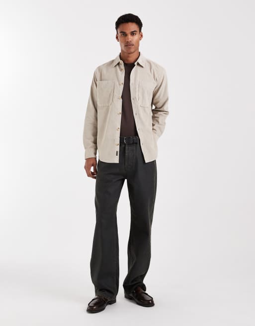 ONLY & SONS cord overshirt in stone, 2 of 5