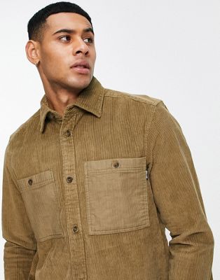 Only & Sons cord overshirt with large pockets in tan