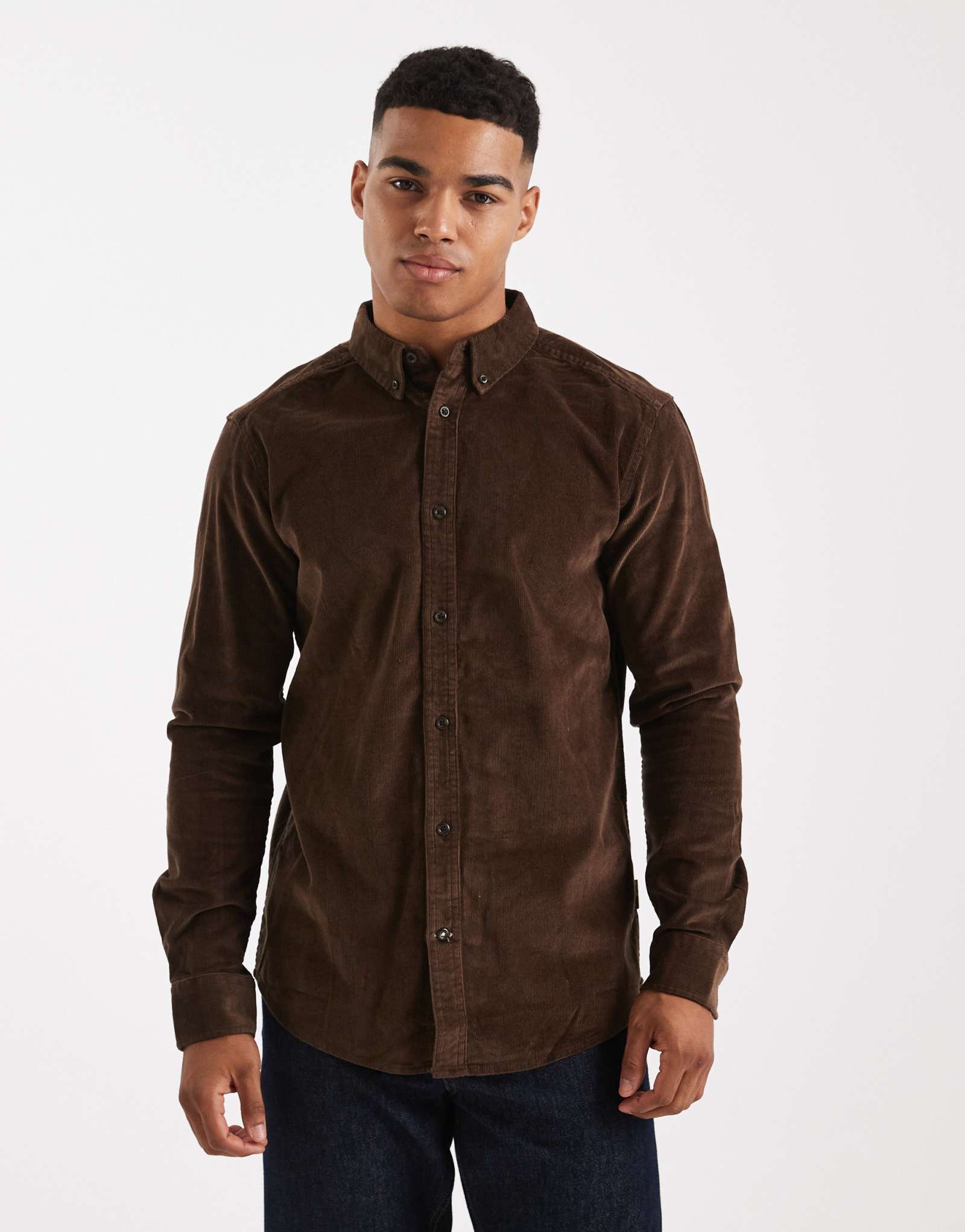 Рубашка ONLY &SONS cord коричневого цвета