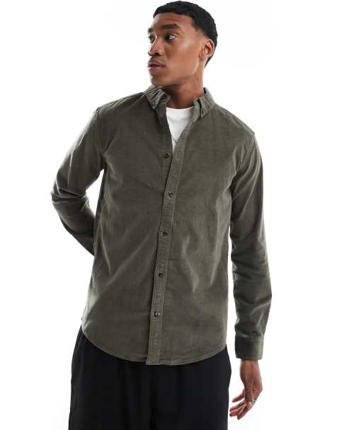 ONLY & SONS cord shirt in charcoal - view 1
