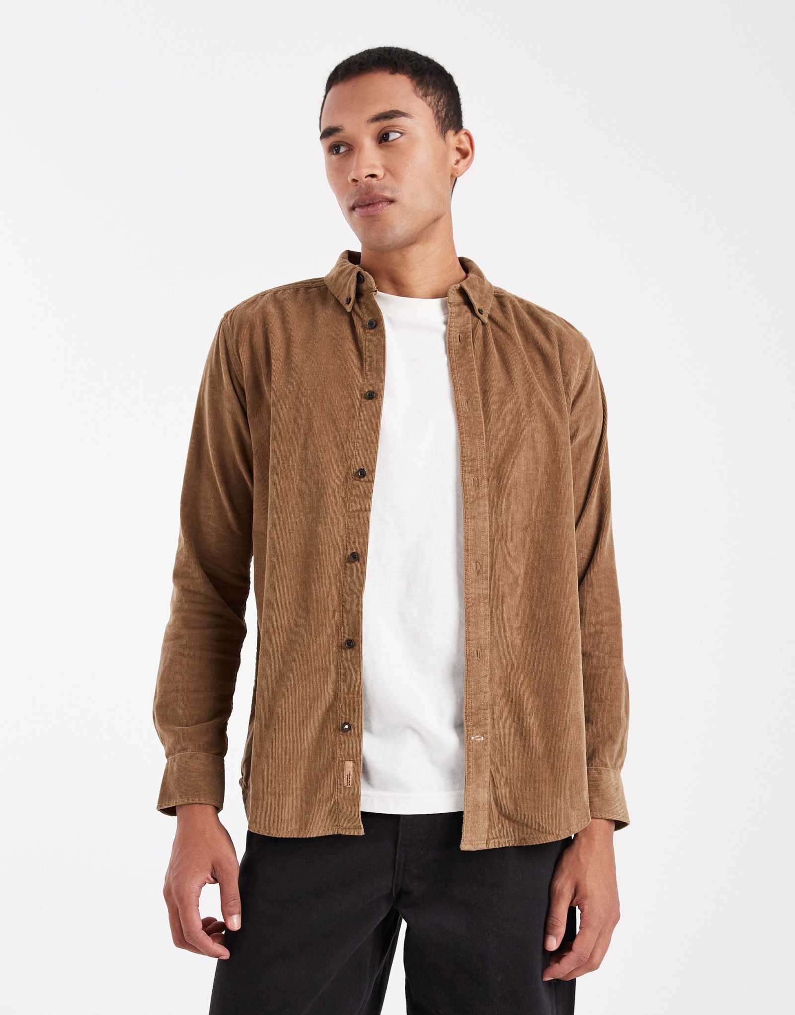 Рубашка ONLY &SONS cord светло-коричневого цвета