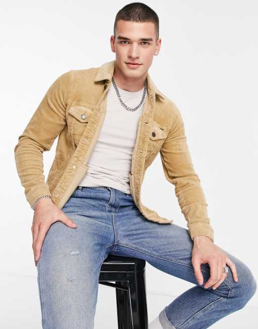 only & sons utility overshirt in beige