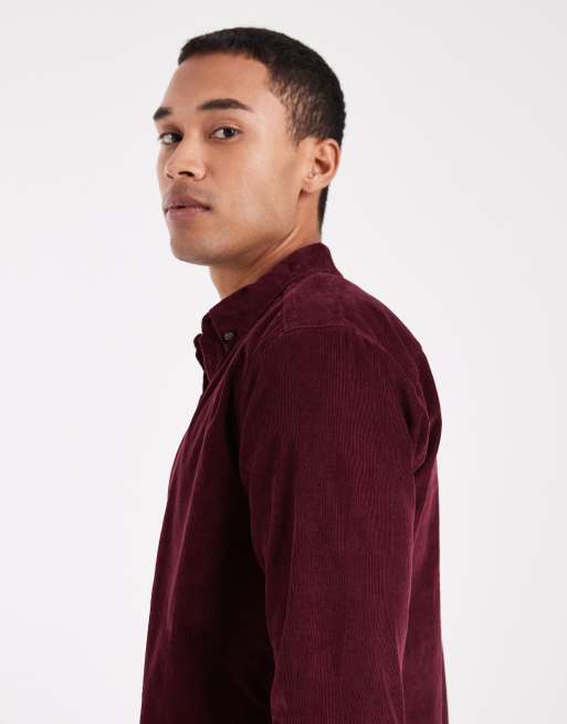 ONLY & SONS - Corduroy overhemd in bordeauxrood, 4 van 5