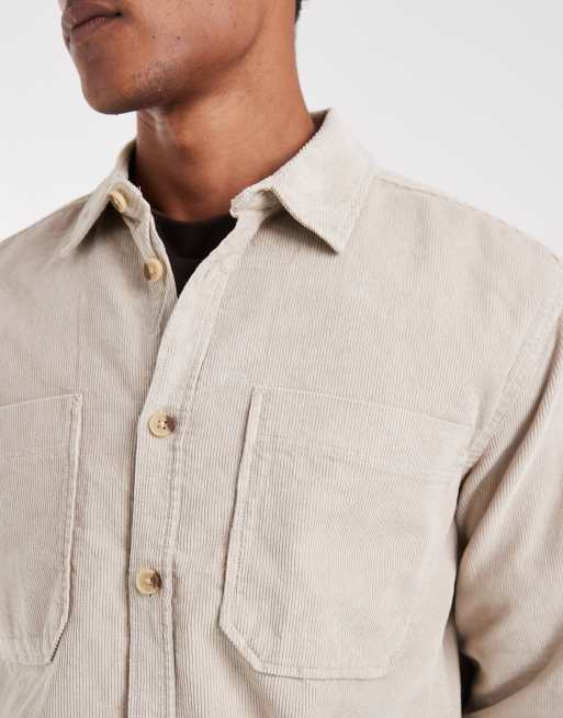 ONLY & SONS corduroy overshirt in stone, 3 of 5