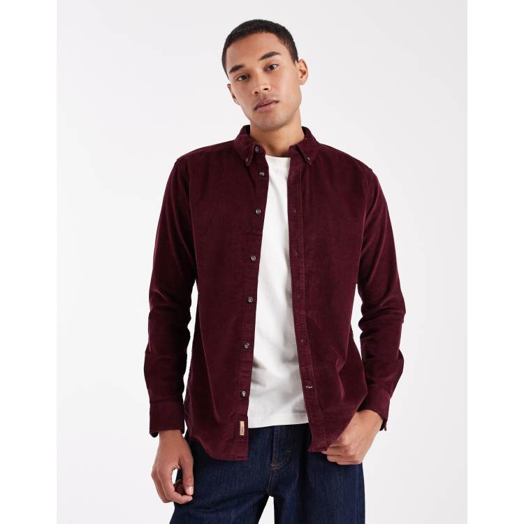 ONLY & SONS corduroy shirt in burgundy | ASOS