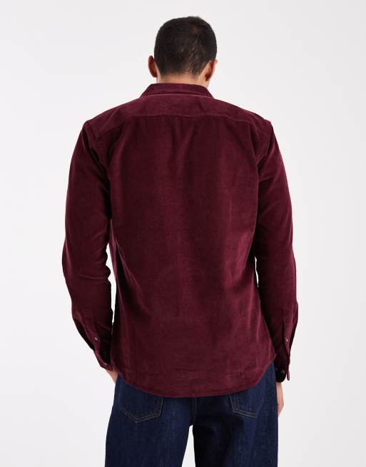 ONLY & SONS corduroy shirt in burgundy | ASOS