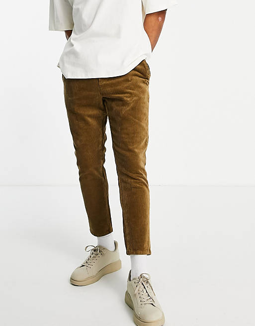 Only & Sons corduroy trousers with drawstring in tan