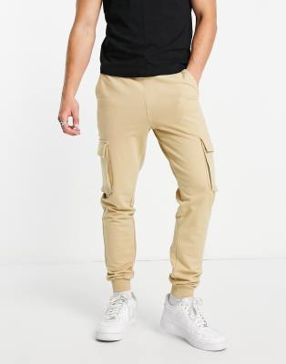 Only & Sons cotton cargo joggers in beige - ASOS Price Checker