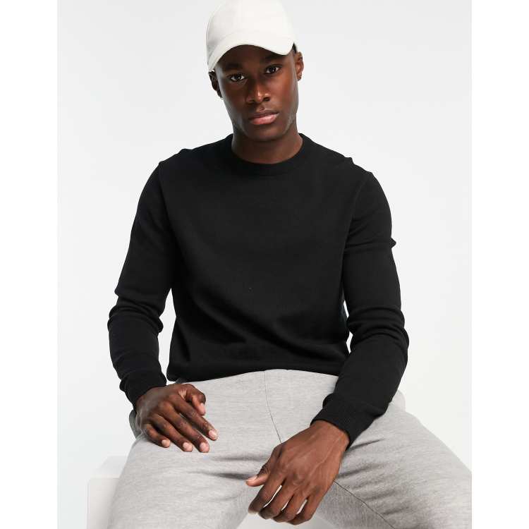 Mens black cotton store crew neck sweater