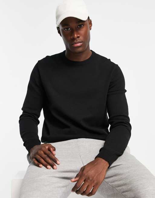 Black cotton best sale crew neck sweater