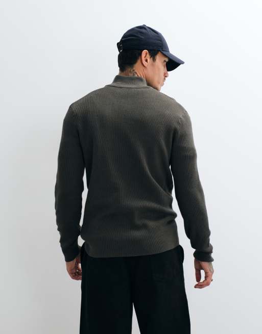 ONLY & SONS cotton rich 1/4 zip knit jumper in deep grey, 5 of 5