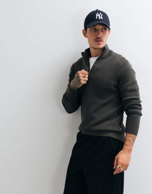ONLY & SONS cotton rich 1/4 zip knit sweater in deep gray, 4 of 5