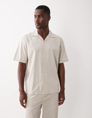 Only & Sons Soft Touch Camp Collar Relaxed Shirt In Neutral