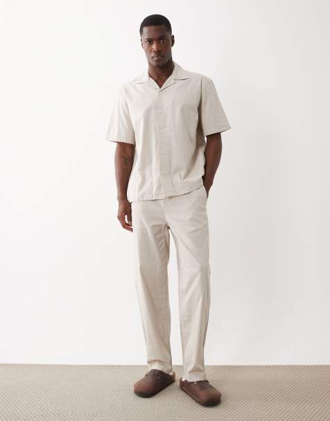 ONLY & SONS cotton rich loose fit trousers co-ord in beige - view 1