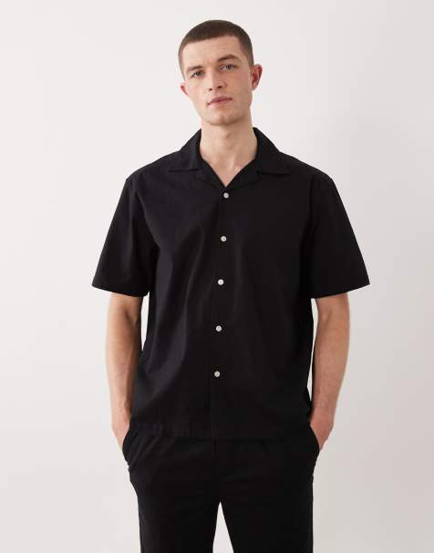 ONLY & SONS cotton-rich revere collar shirt in black (Part of a set) - view 1