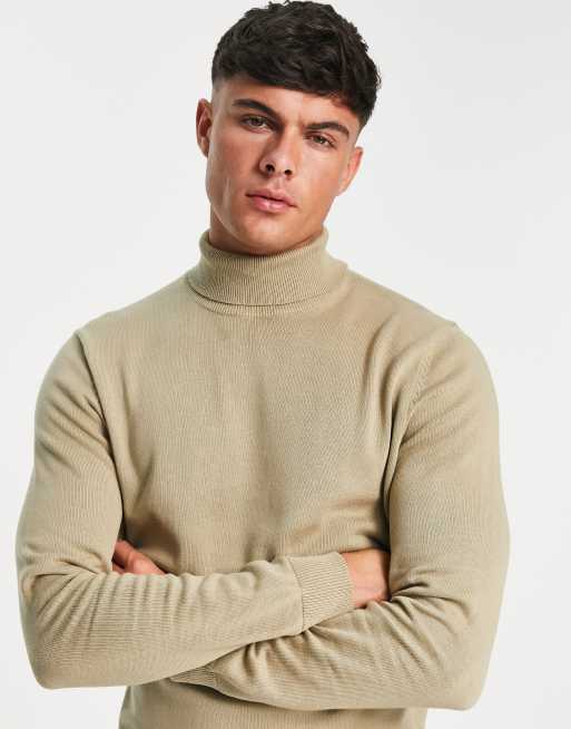 Mens beige on sale roll neck jumper