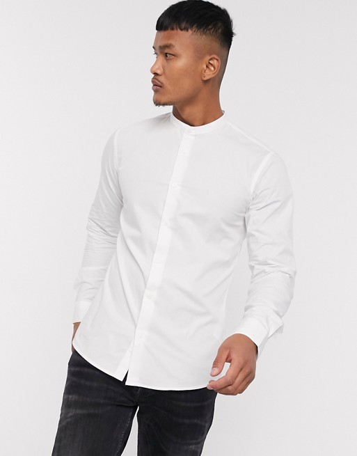 Only & Sons cotton shirt with grandad collar in white