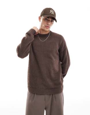 crew neck brushed sweater in brown