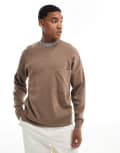 [ONLY & SONS] ONLY & SONS crew neck drop shoulder knit jumper in brown XXS Desert taupe
