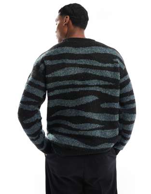 Only & Sons Crew Neck Drop Shoulder Sweater With Zebra Stripe In Multi