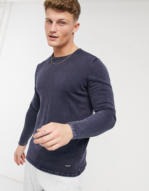 Only & Sons crew neck jumper in blue