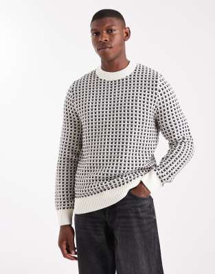 ONLY & SONS crew neck jumper in cream-White