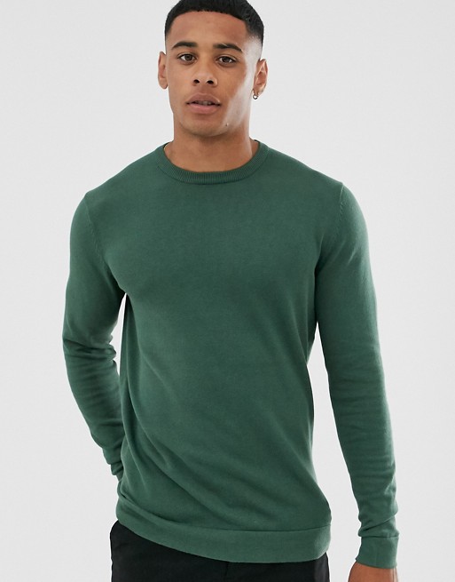 Only & Sons crew neck jumper in green