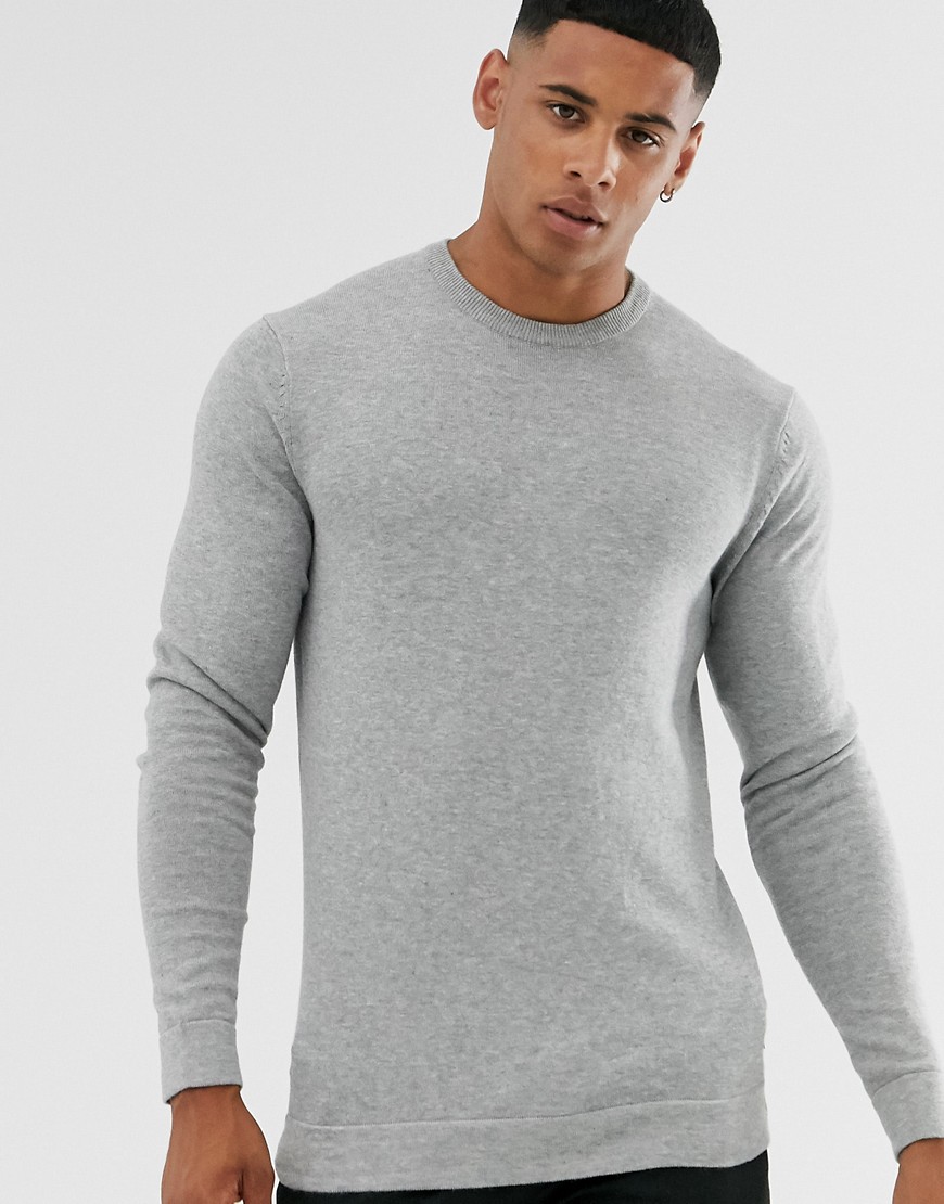 Only & Sons crew neck jumper in grey