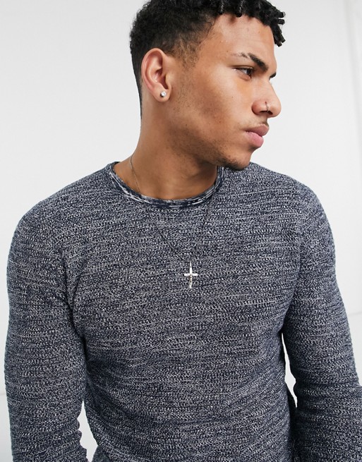 Only & Sons crew neck jumper in navy blue