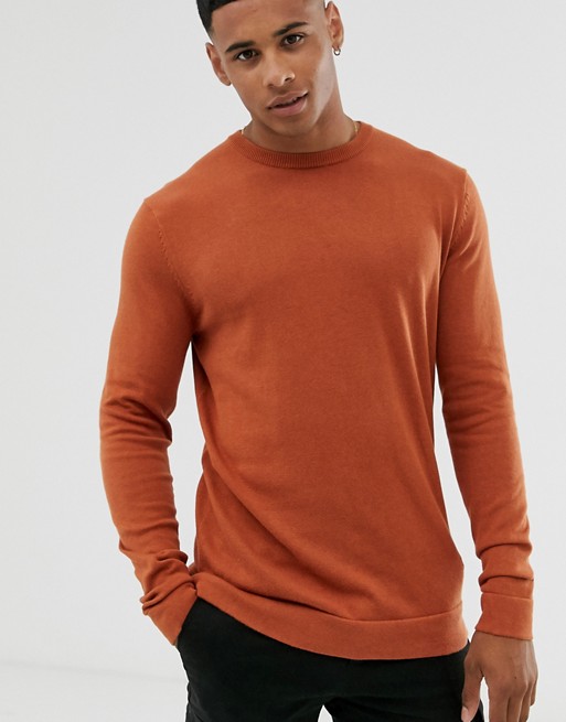 Only & Sons crew neck jumper in rust