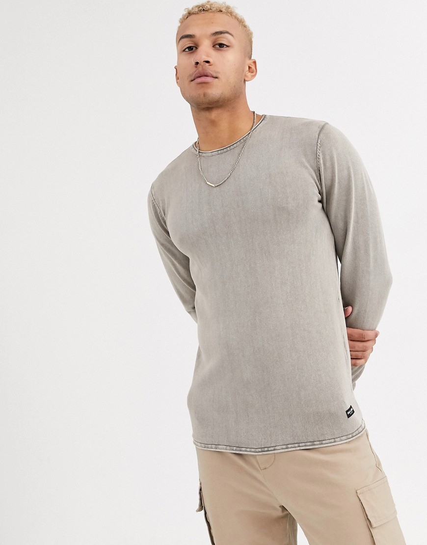 Only & Sons crew neck jumper in washed grey
