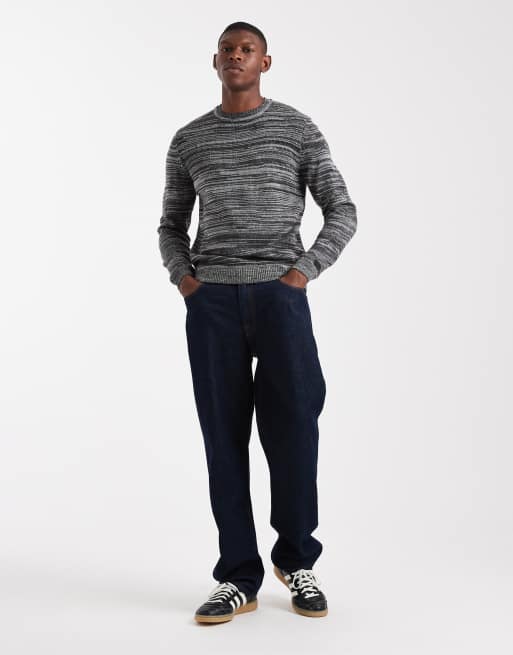 ONLY & SONS crew neck knit jumper in charcoal marl stripe, 2 of 5