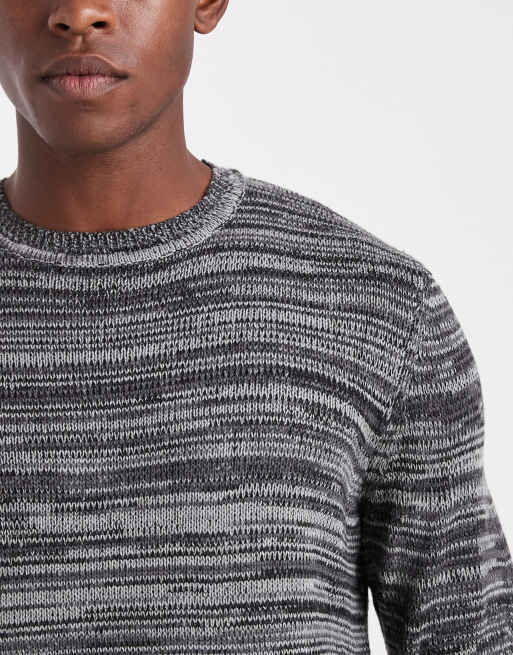 ONLY & SONS crew neck knit jumper in charcoal marl stripe, 5 of 5