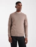 [ONLY & SONS] ONLY & SONS crew neck knit jumper with exposed seam in light brown XS Walnut