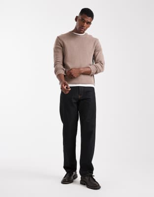Only & Sons Crew Neck Knit Sweater With Exposed Seams In Brown