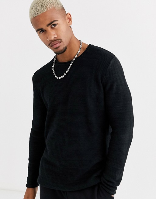 Only & Sons crew neck knitted jumper in black
