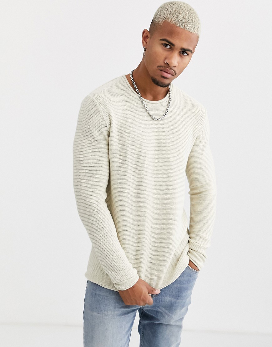 Only & Sons crew neck knitted jumper in grey