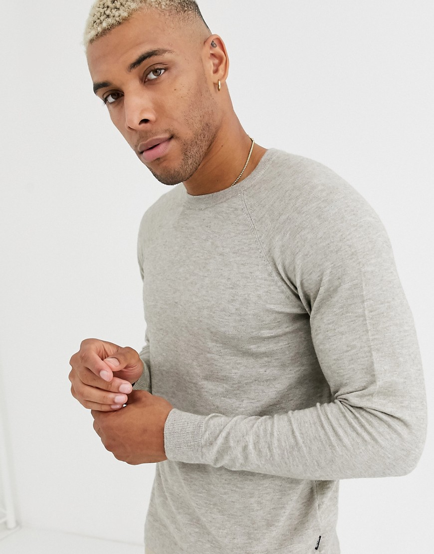 Only & Sons crew neck knitted jumper in light grey