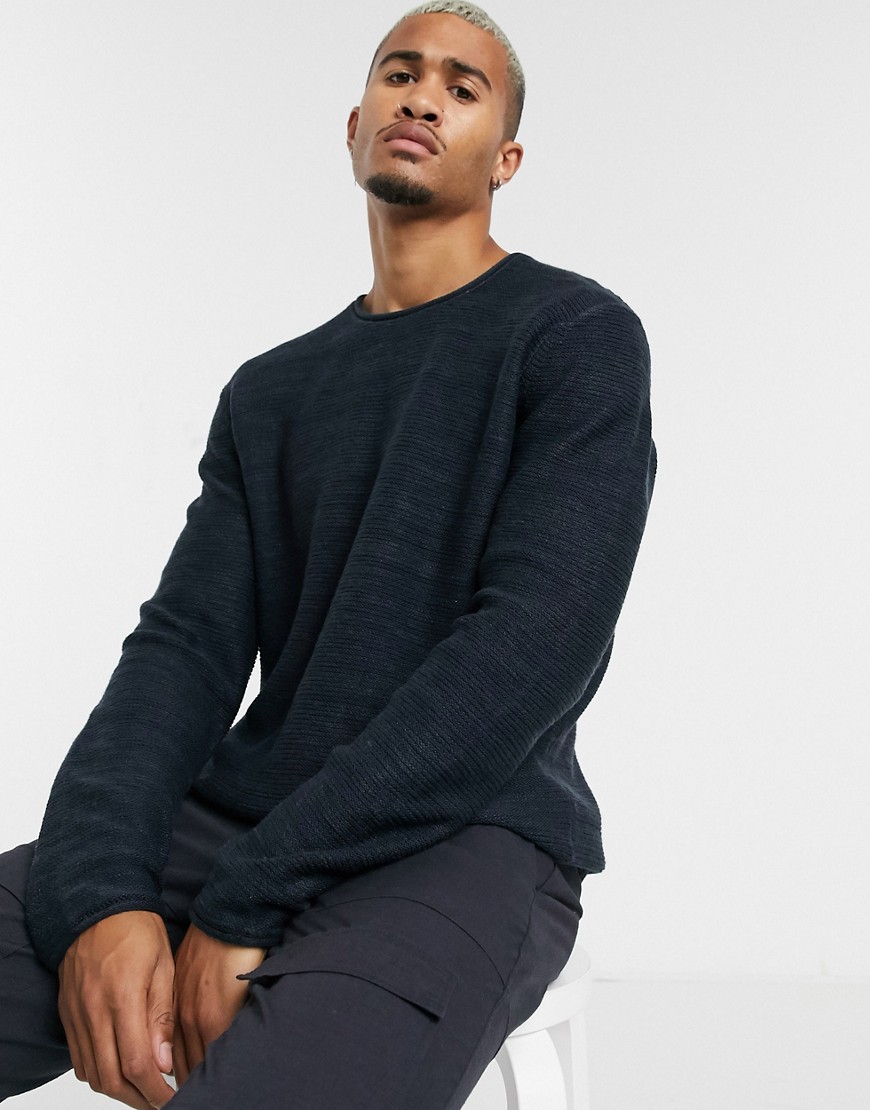 Only & Sons crew neck knitted jumper in navy