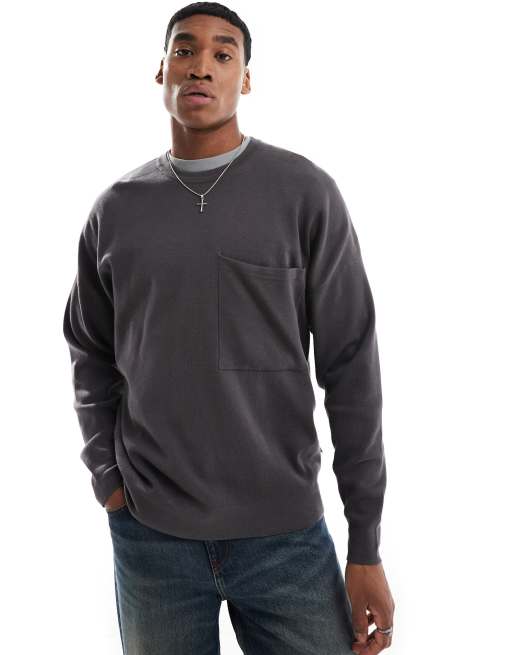 ONLY & SONS crew neck long sleeve drop shoulder knit in dark gray