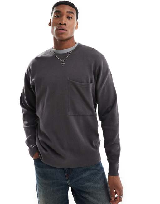 ONLY SONS crew neck long sleeve drop shoulder knit jumper in dark grey ASOS