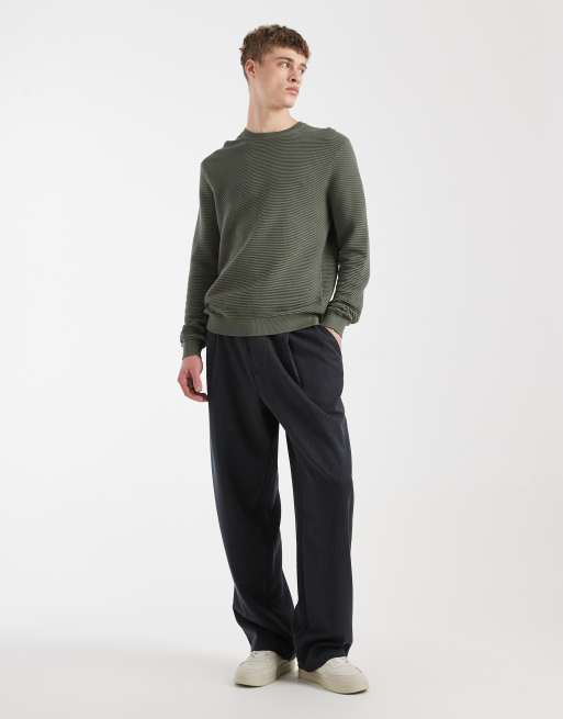 ONLY & SONS crew neck rib knit sweatshirt in green gray, 2 of 5
