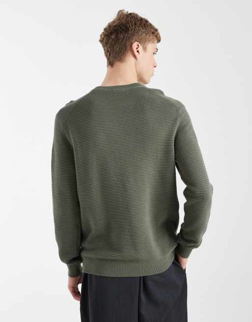 ONLY & SONS crew neck rib knit sweatshirt in green gray, 3 of 5