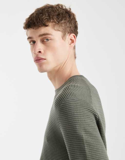 ONLY & SONS crew neck rib knit sweatshirt in green gray, 4 of 5