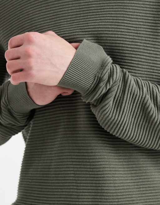 ONLY & SONS crew neck rib knit sweatshirt in green gray, 5 of 5