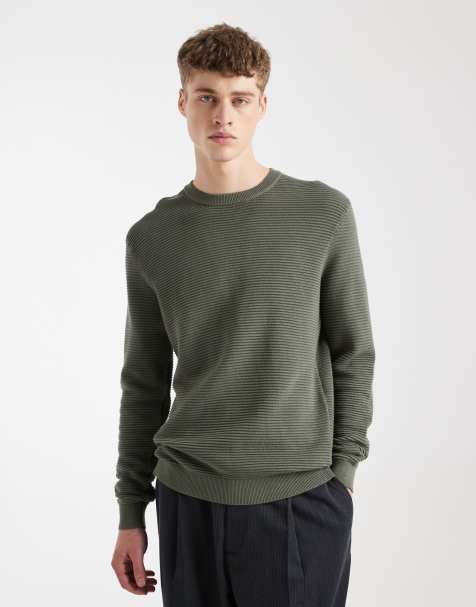 ONLY & SONS crew neck ribbed knitted sweatshirt in green grey - view 1