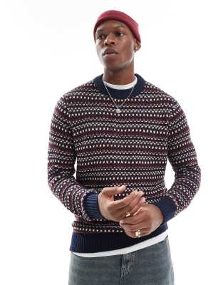 Only & Sons Crew Neck Structured Knit Sweater With Stripe In Navy
